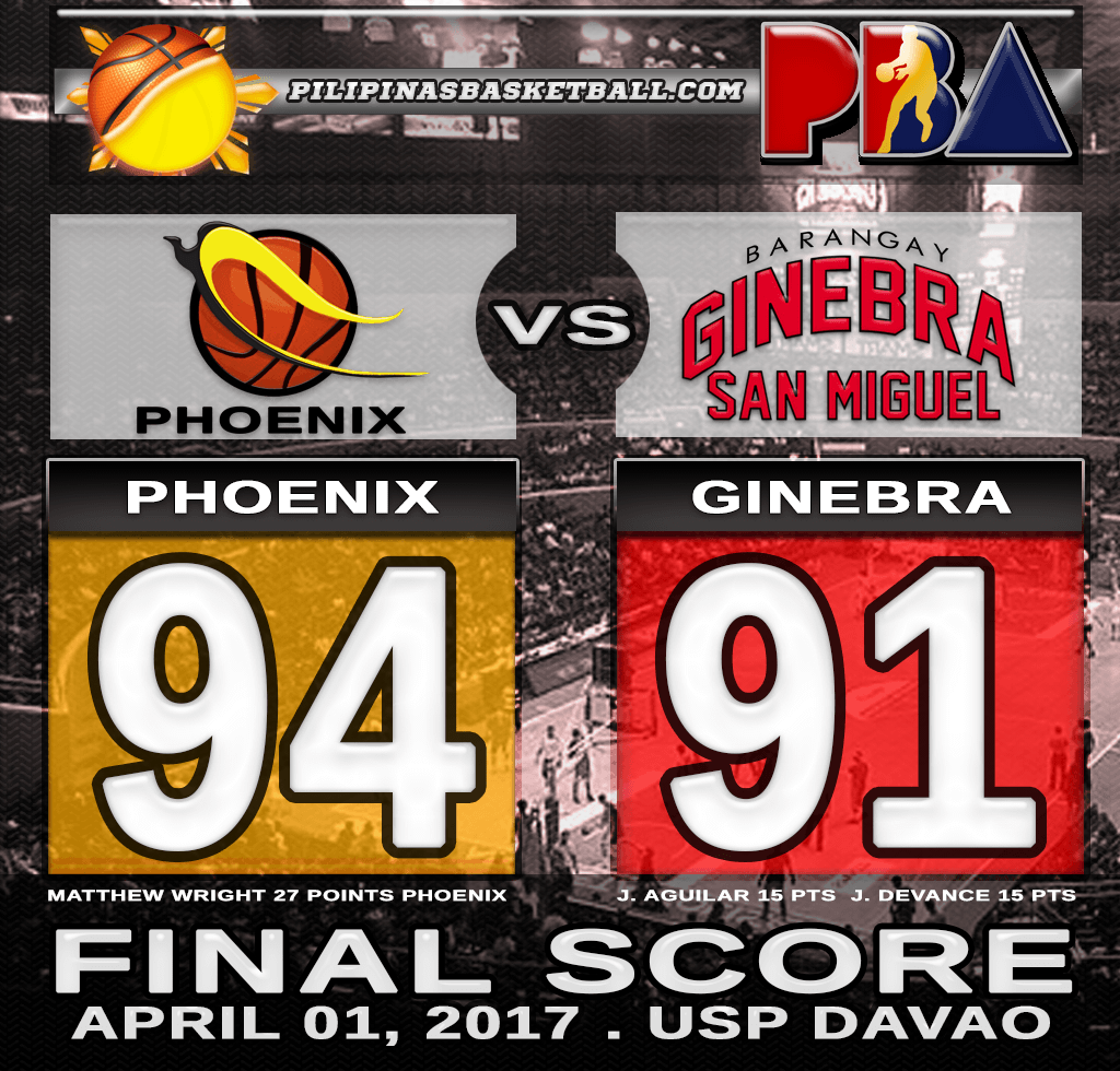 PBA Result Phoenix 94 Ginebra 91 April 2 2017