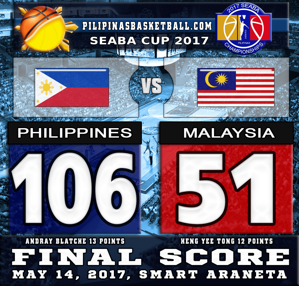 SEABA Cup 2017 Result Philippines 106 Malaysia 51 May 14 2017